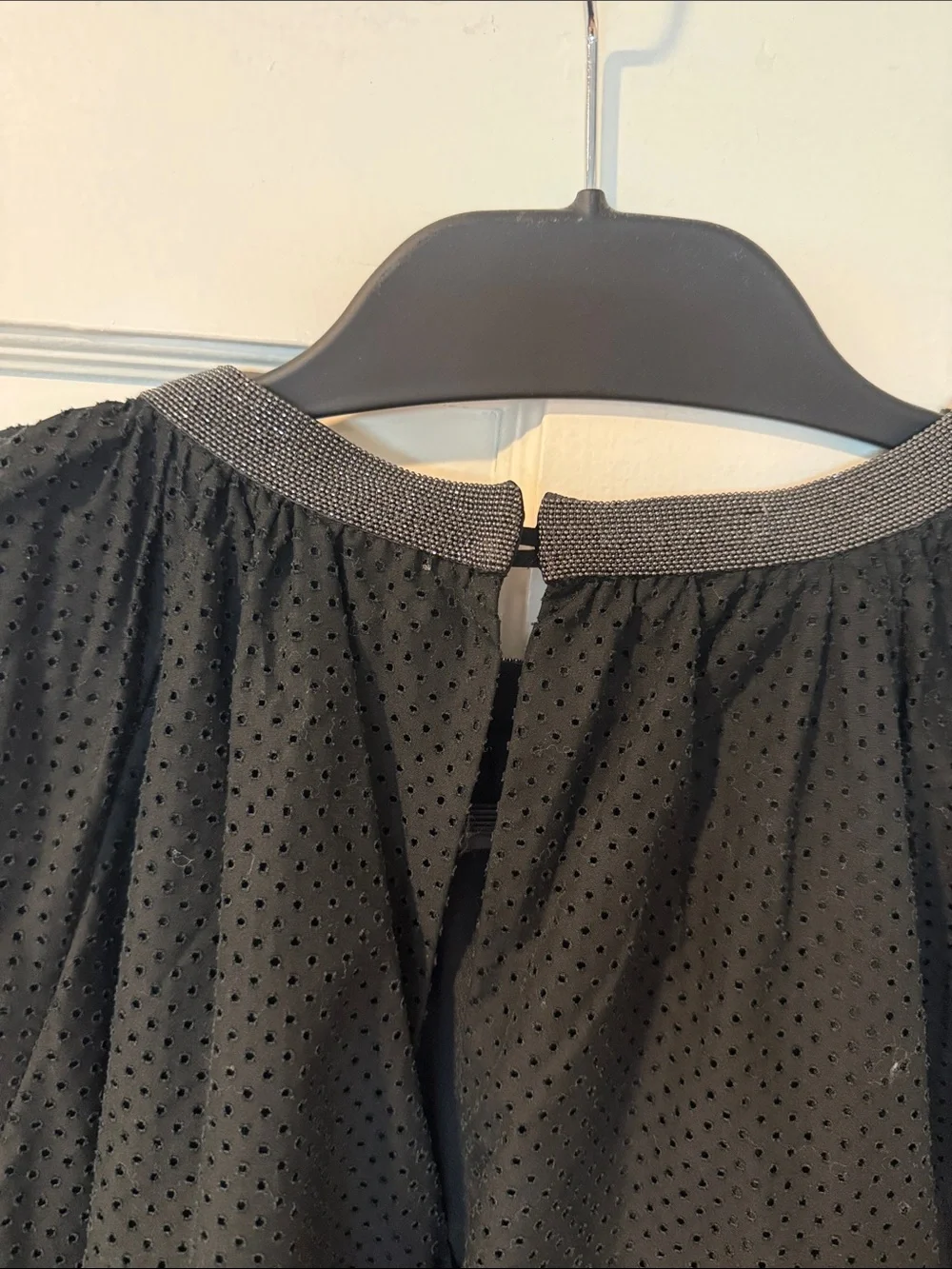 Brunello Cucinelli Black Eyelet Peasant Blouse with Silver Trim